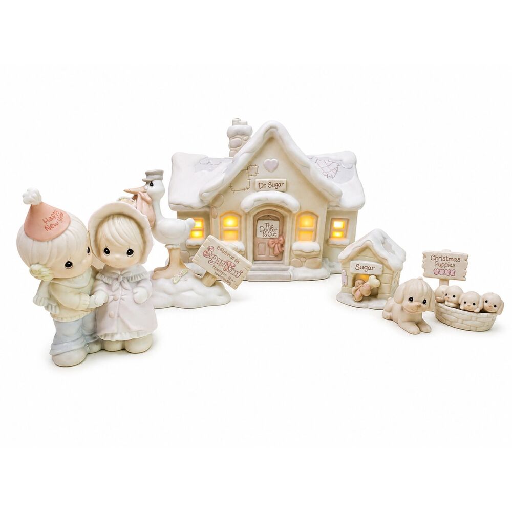 Precious Moments Sugar Town VTG 5 Pc Lot Dr.’s Office w/Boxes Nightlight 1994
